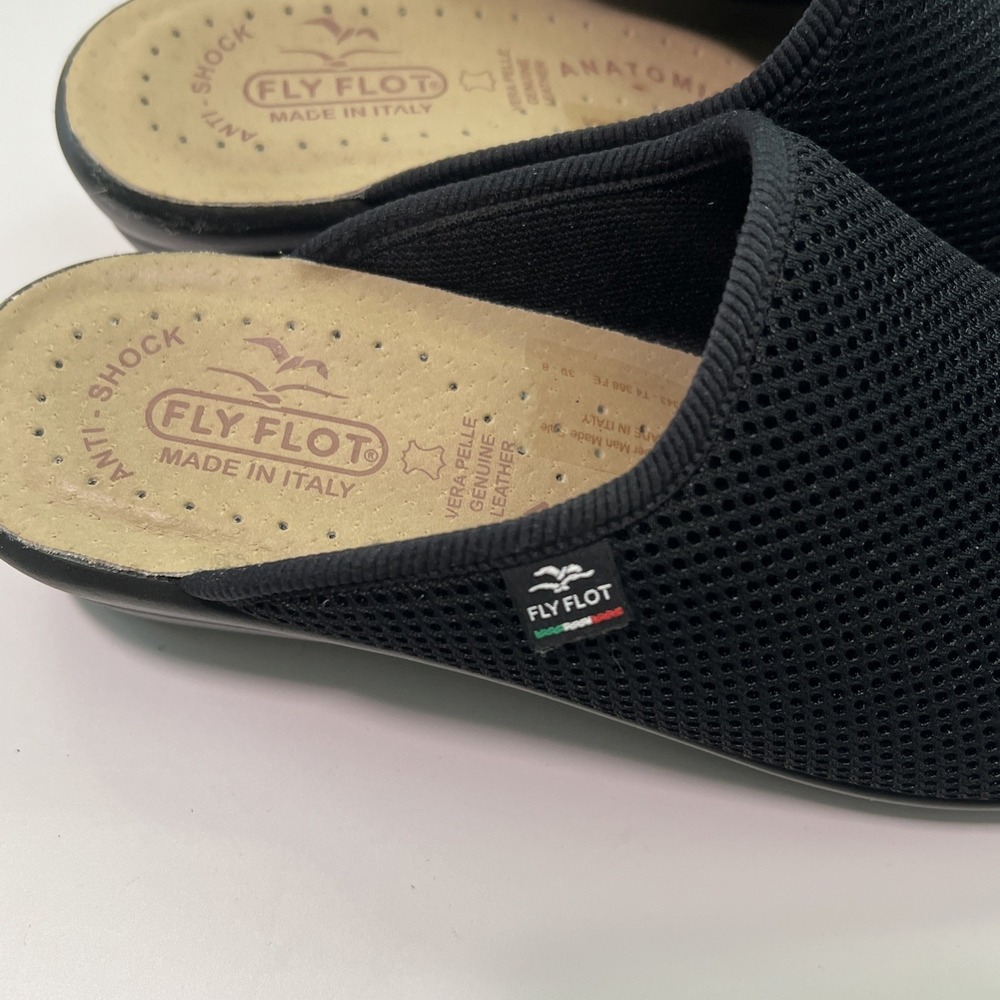 Fly Flot Cloth Slipper Mules Women's Size 39 (8-8.5) Black Comfort Made In Italy
